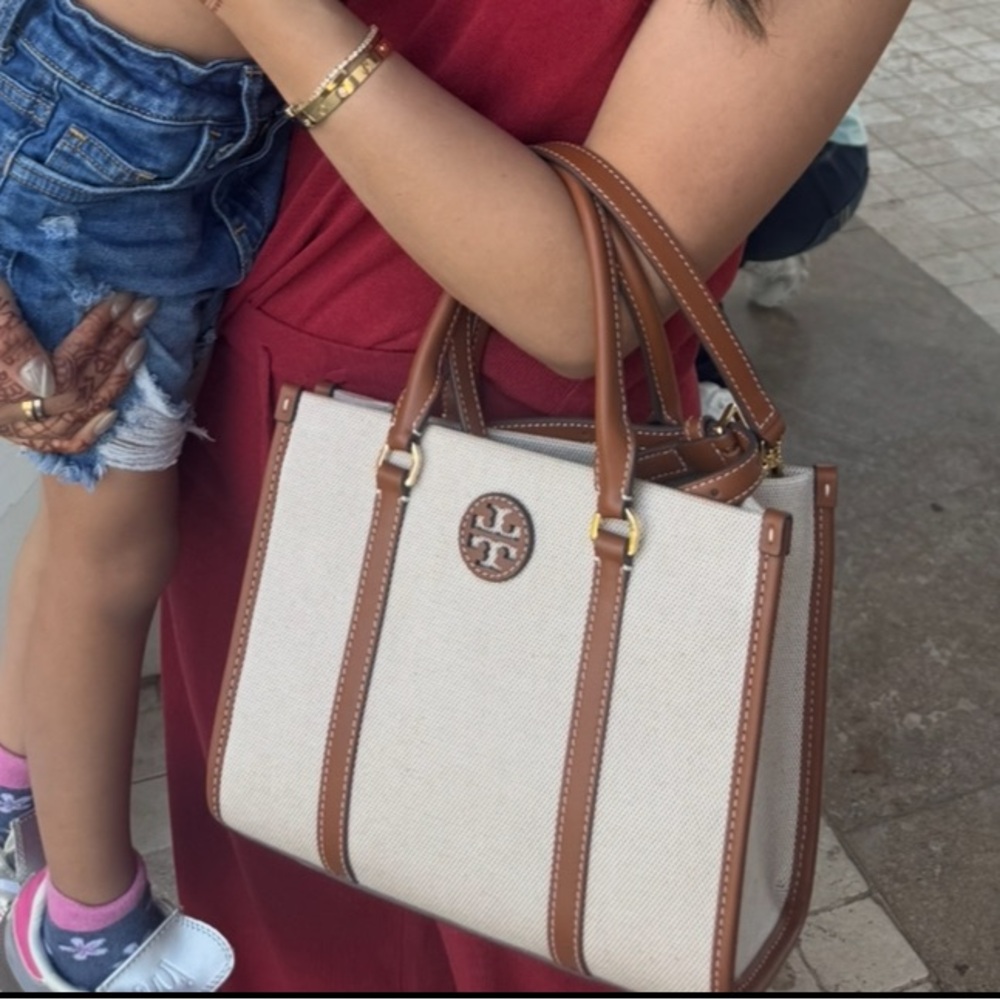 Tory Burch Blake Canvas Small Tote, Canvas / Classic Cuoio, Style 145356